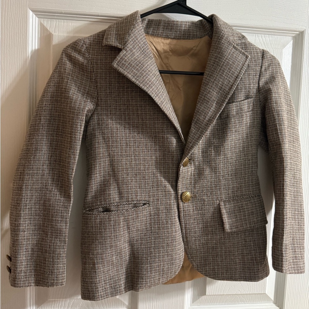 Plaid tan and brown blazer with gold button details Size XS